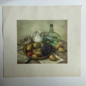 Still Life Fruit & Water Art Print 1958